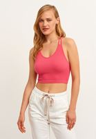 Bayan Pembe Çapraz Askılı Seamless Crop Top