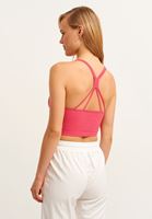 Bayan Pembe Çapraz Askılı Seamless Crop Top