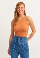 Bayan Turuncu Jakarlı Dikişsiz Crop Top