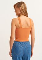 Bayan Turuncu Jakarlı Dikişsiz Crop Top