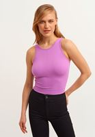 Bayan Mor Jakarlı Dikişsiz Crop Top