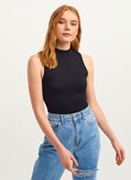 Bayan Siyah High-Neck Dikişsiz Tank Top
