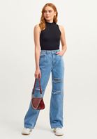 Bayan Siyah High-Neck Dikişsiz Tank Top