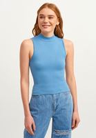 Bayan Mavi High-Neck Dikişsiz Tank Top