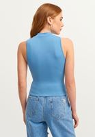 Bayan Mavi High-Neck Dikişsiz Tank Top