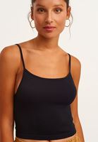 Bayan Siyah İnce Askılı Seamless Crop Top