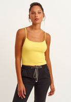Bayan Sarı İnce Askılı Seamless Crop Top