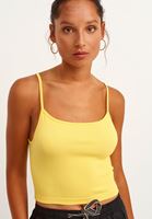 Bayan Sarı İnce Askılı Seamless Crop Top