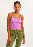 Bayan Mor İnce Askılı Seamless Crop Top