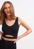 Bayan Siyah Cut-Out Detaylı Crop Atlet