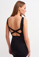 Bayan Siyah Cut-Out Detaylı Crop Atlet