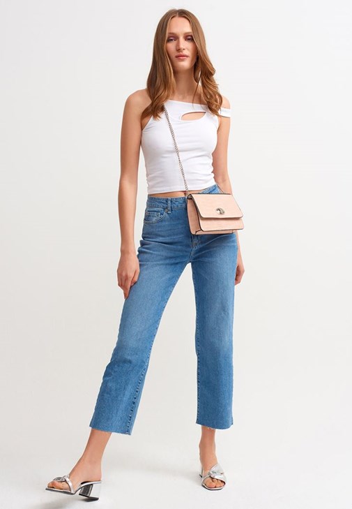 Cut Out Crop Top Ve Denim Pantolon Kombini