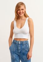 Bayan Beyaz V-Neck Crop Atlet