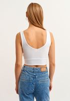 Bayan Beyaz V-Neck Crop Atlet