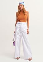 Bayan Beyaz Wide-Leg Pantolon