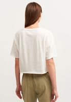 Bayan Krem Pamuklu ve Baskılı Crop Tişört