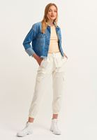 Bayan Krem Pamuklu Kargo Jogger Pantolon