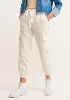 Bayan Krem Pamuklu Kargo Jogger Pantolon