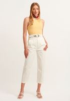 Bayan Krem Ultra Yüksek Bel Pamuklu Pantolon