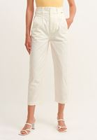 Bayan Krem Ultra Yüksek Bel Pamuklu Pantolon