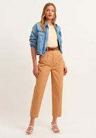 Bayan Kahverengi Ultra Yüksek Bel Pamuklu Pantolon