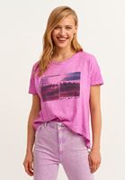 Bayan Mor Pamuklu Asimetrik Crop Tişört