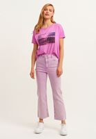 Bayan Mor Pamuklu Asimetrik Crop Tişört