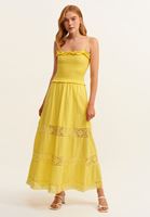 Bayan Sarı Romantik Dokunuşlu Dantelli Elbise