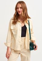 Bayan Bej Pamuklu Gömlek Ceket