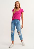 Bayan Pembe U Yaka Pamuklu Tişört