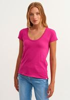 Bayan Pembe U Yaka Pamuklu Tişört