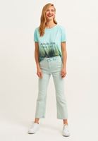 Bayan Mavi Pamuklu Asimetrik Crop Tişört