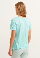 Bayan Mavi Pamuklu Asimetrik Crop Tişört