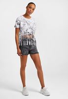 Bayan Beyaz Baskılı Crop Tişört