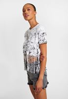 Bayan Beyaz Baskılı Crop Tişört