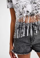 Bayan Beyaz Baskılı Crop Tişört