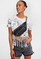 Bayan Beyaz Baskılı Crop Tişört