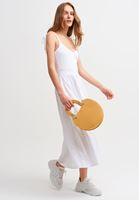 Bayan Beyaz Askılı Midi Boy Elbise