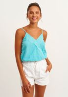 Bayan Mavi Dantel Detaylı Kruvaze Yaka Atlet