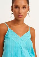 Bayan Mavi Dantel Detaylı Kruvaze Yaka Atlet