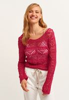 Bayan Pembe Ajurlu Crop Triko