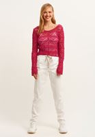 Bayan Pembe Ajurlu Crop Triko