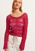 Bayan Pembe Ajurlu Crop Triko