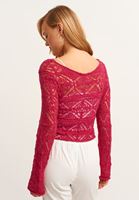 Bayan Pembe Ajurlu Crop Triko