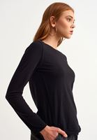 Bayan Siyah Zero-Neck Pamuklu Tişört