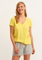 Bayan Sarı Pamuklu V-Neck Tişört