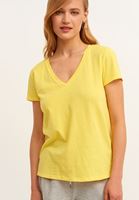 Bayan Sarı Pamuklu V-Neck Tişört
