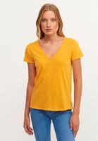 Bayan Turuncu Pamuklu V-Neck Tişört