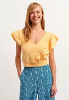 Bayan Sarı Fırfırlı V-Neck Bluz