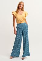 Bayan Sarı Fırfırlı V-Neck Bluz